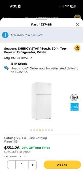 4 Seasons Mstf18whr Season French Door White Refridgerator Brand New Open Box