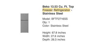 Beko Bftf2716ss 13.53 Cu. Ft. Top-freezer Refrigerator Stainless Steel