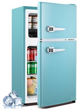 Brisunshine Fls-80g-blue 3.2 Cuft Retro Double Door Fridge Freezer 7 Temp Settings Blue