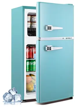 Fls-80g-blue Brisunshine 3.2 Cuft Retro Double Door Fridge Freezer 7 Temp Settings Blue