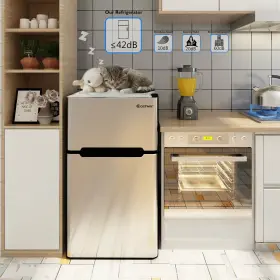 E672gr-fdsa4734 Costway Stainless Steel Refrigerator Small Freezer Cooler Fridge Gray 3.2 Cu Ft. Unit