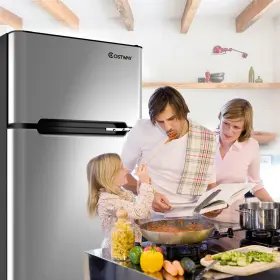 E672gr-saa4735 Costway Stainless Steel Refrigerator Small Freezer Cooler Home 3.2 Cu Ft. Unit