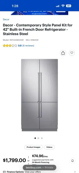 Rat42 Dacor - Contemporary Style Panel Kit For 42 Built-in French Door Refrigerator Us