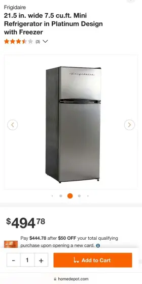 Efr749 Frigidaire Frigidarie 7.5 Cu.ft. Mini Refrigerator In Platinum Design With Freezer