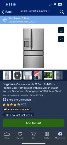 Grmc2273cf Frigidaire Counter Depth 21.5 Cu Foot French Door Refrigerator
