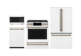 Ge Cgs700p4mw2 Cafe Matte White Package Induction Range With Brushed Bronze Handles