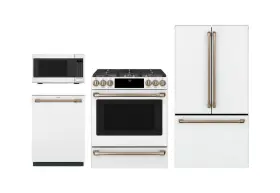 Cgs700p4mw2 Ge Cafe Matte White Package Induction Range With Brushed Bronze Handles