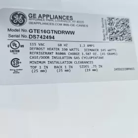 Gye16gtndrww Ge 16 Cubic Refrigerator 2 Years Old Pre-owned Excellent Condition. Comes