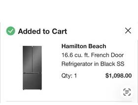 Hamilton Beach Hz3661 French Door Refrigerator 16.6 Cu Ft 3-door Black Ss