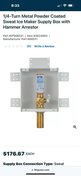 4-turn Ips Corporation 88531 1/4-turn Metal Powder Coated Sweat Ice Maker Supply Box With Hammer Arrestor