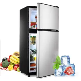 Jeremy Cass 256264527467 3.5 Cu. Ft. Mini Refrigerator In Silver With Freezer 2-door 7 Level Thermostat