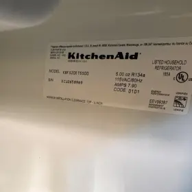 Kbf20etss00 Kitchenaid Refrigerator White 115vac 60hz R134a Mpn