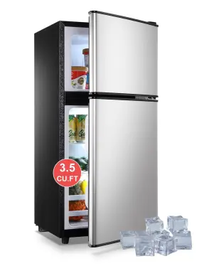 Fls-80-silver-2 Krib Bling Refrigerator With Freezer 3.5 Cu.ft 7 Level Adjustable Thermosta