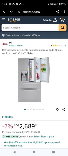 Gr-j31ghsjm.asbcna2 Lg Refrigerador Digital Wf