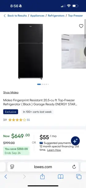 Mrt21d3bbb Midea Fingerprint Resistant 20.5-cu Ft Top-freezer Refrigerator Black