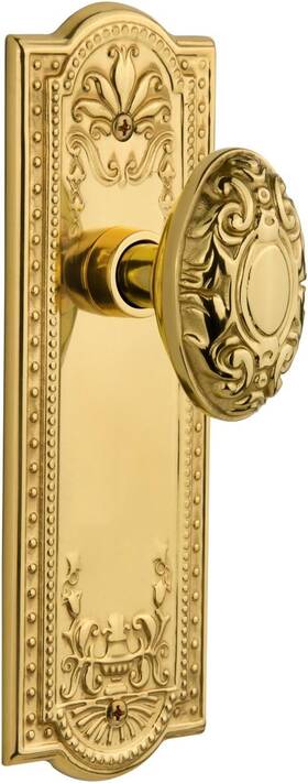 Nostalgic 704804 Warehouse Meadows Plate Victorian Knob Passage 2.375 Inch Polished Brass