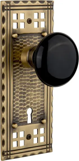 715774 Nostalgic Warehouse Craftsman Plate Keyhole Black Porcelain Knob Mortise 2.25 Inch
