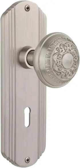 718119 Nostalgic Warehouse Deco Plate Keyhole Egg And Dart Knob Privacy 2.75 Satin Nickel
