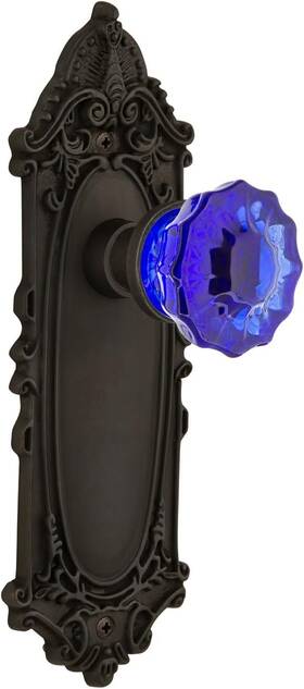 Nostalgic 725179 Warehouse Victorian Plate Privacy Cobalt Glass Door 2.75 Inch