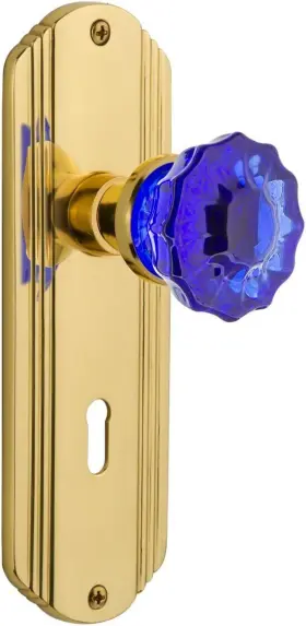 725380 Nostalgic Warehouse Deco Plate Keyhole Crystal Cobalt Glass Door Knob 2.375 Inch