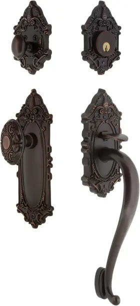 727723 Nostalgic Warehouse Victorian S Grip Front Door Handle Deadbolt Set 2.75 Inch Bronze