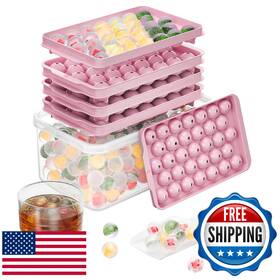 Optish B0c1fmnj1t 3-pack Ice Cube Trays With Lid And Bin 99 Round Cubes - Freezer Storage