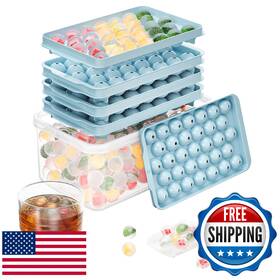 Optish B0c1fmw2l1 3-pack Ice Trays Freezer 99 Round Cubes Mold With Lid And Bin Blue