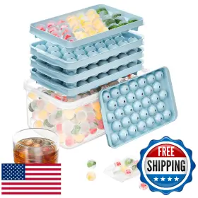 B0c1fmw2l1 Optish 3-pack Ice Trays Freezer 99 Round Cubes Mold With Lid And Bin Blue