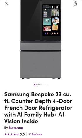 Samsung Rf90f23aecr Bespoke 23 Cu. Ft 4-french Door Refrigerator Al Family Hub Vision