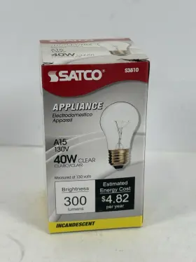 S3810 Satco A15 Appliance Light Bulb 40w 130v Clear Incandescent 300 Lumens New