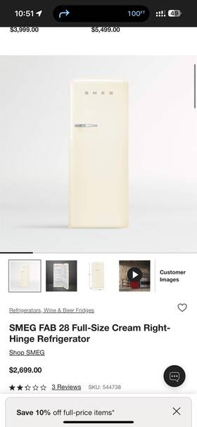 Smeg Fab28rcr5uk 50s Style Retro Fab 28 Refrigerator With Ice Compartment Msrp 2700