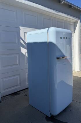Smeg Fab28u. Light Blue Freestanding Refrigerator #fab28u. Single Door Used