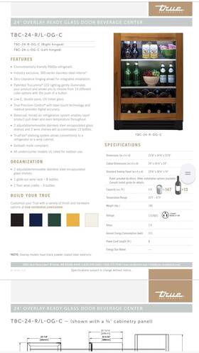 True Residential Tbc-24-r-og-c 24 Inch Panel-ready Glass Door Built-in Beverage Cen