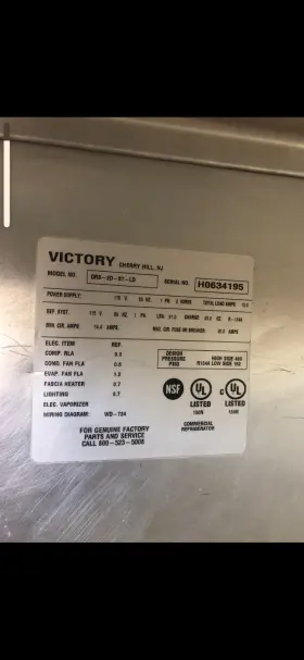 Drs-2d-s7-ld Victory Commercial Refrigerator