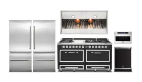 Tvdr6618bcs Viking Tuscany Kitchen With 7 Series Refrigeration And 66 Inch Cast Black Range