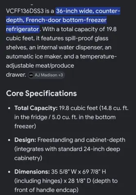 Vcff136dss3 Viking 36in Counter-depth Stainless French Door Fridge Ice/water