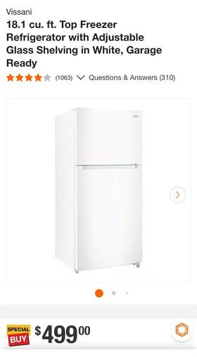 Vissani Mdtf18whr5 Vissani18.1 Cu. Ft. Top Freezer Refrigerator With Adjustable Glass Shelving In