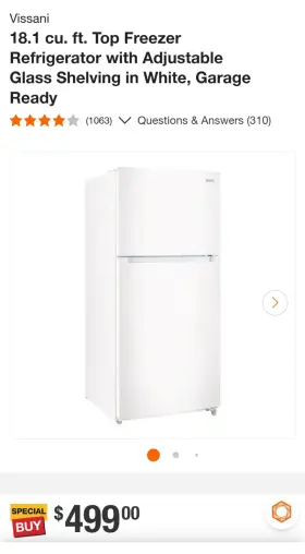 Vissani18.1 Vissani Mdtf18whr5 Cu. Ft. Top Freezer Refrigerator With Adjustable Glass Shelving In