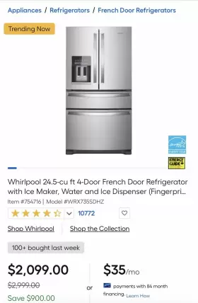 Wrx735sdbm00 Whirlpool Wrx735sdhz 24.5cu.ft French Door Refrigerator