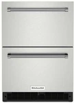 Kitchenaid KUDF204KSB 24 Undercounter Double Drawer Refrigerator Freezer Open. Price: $2699.99.