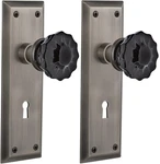 Nostalgic Warehouse New York Plate Keyhole Privacy Crystal Black Glass Door Knob Open. Price: $69.99.