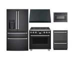 Cafe Matte Black 5 Piece Kitchen With 36" Gas Range & Refrigerator New. Price: $10788.00.