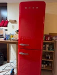 Smeg Perfect Condition 24" Bottom Freezer Refrigerator / Red Left Hinge Used. Price: $2550.00.