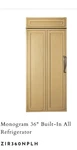 Monogram Column ZIR360NPLH Panel Ready Fridge Brand New Open Box Never Used!. Price: $4499.00.