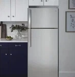 GTS18HYNRFS 28" Stainless 17.5 Cu. Ft. Top-freezer Refrigerator Nob #157170 Open. Price: $700.00.