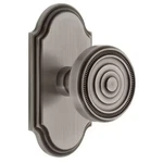 Arc Collection Grandeur Plate Passage With Soleil Knob In Antique Pewter Used. Price: $254.00.