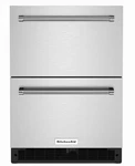 Kitchenaid KUDR204KSB 24 Inch Undercounter Double-drawer Refrigerator Open. Price: $2099.00.