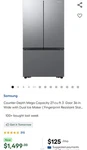 Cu. Ft. 3-DOOR French Refrigerator, Samsung Model RF27CG5010. Open. Price: $899.99.