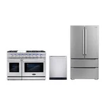 Cosmo 48" Double Oven Gas Range & Dishwasher French Door Refrigerator Set New. Price: $9517.38.