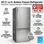 21 Cu.ft. Bottom Freezer Refrigerator Stainless Steel New Pickup Novi Mi. Price: $1250.00.